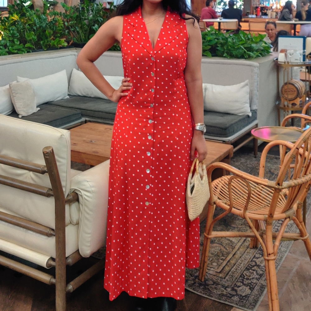 Elegant Red Polka Dot Dress